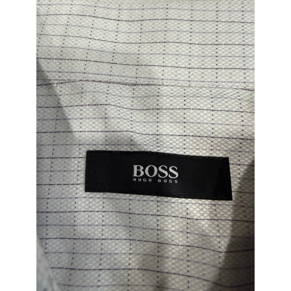 Hugo Boss Mens 17 32/33 Purple White Micro Grid Check Cotton Dress Shirt L/S - Picture 4 of 11